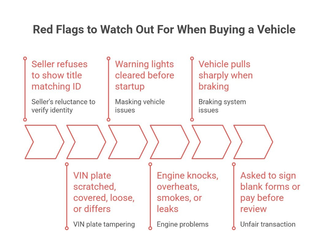 infographic highlighting major red flags when buying a used vehicle